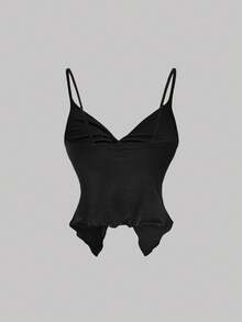 SHEIN MOD 女款扭結抓皺休閒百搭日常出遊細肩帶上衣 2件組 - 黑與白 - 查看 6