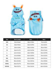 Rick and Morty X SHEIN 1件 Mr. Meeseeks 3D角色造型寵物連帽衫，四季適用透氣柔軟卡通狗貓衛衣，藍色 Mr. Meeseeks 臉孔小狗外套附帽，多尺寸 XXS-XXXXXL 適用於小型中型大型犬貓，寵物主人與粉絲的完美禮物 - 藍色 - 查看 4