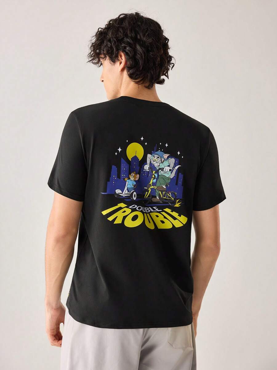 Strevion TOM & JERRY Kaos Pria Minimalis Motif Grafis , Kerah Bulat, Lengan Pendek, Musim Panas - Hitam - View 1