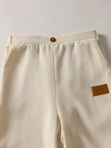 SHEIN 2件組青少年男孩紳士短袖POLO衫+長褲套裝，優雅正式服裝，適用於生日派對、晚間活動、表演、婚禮、滿月、洗禮、1歲生日、生日、婚禮、畢業典禮、婚禮賓客、花童、戒童 - 杏色 - 查看 5