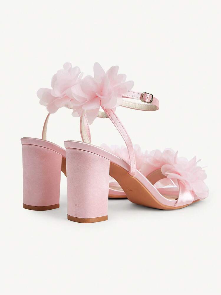 CUCCOO CHICEST Women Shoes Spring And Summer Mesh Three-Dimensional Flower Decoration Buckle Strap Open-Toed High Heel, Sweet Wind Satin Mesh, Women's High Heel Sandals Dating Party Commuting Shopping Banquet Wedding Festival Gift