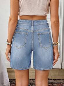 EMERY ROSE Women's Floral Embroidered Zipper Fly Denim Shorts - Dusty Blue - View 2