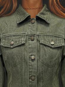 Aralina Women's Casual Washed Denim Jacket - Green - View 11