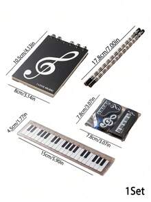 Joivida 1Pc/3Pcs Stationery Set, Holiday Event Gift, Piano Note Theme, Combo Including Pencils, Rulers, Erasers And Notebooks With Black-And-White Keyboard Patterns - Multicolor - View 15