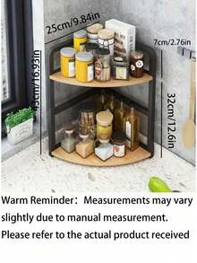 Double-Layer Curved Heavy-Duty Metal Corner Shelf Rack - Triangular Design To Maximize Corner Space | Kitchen Organizer & Spice Rack | Holds Seasonings/Spices | Large Capacity, Space-Saving | Suitable For Kitchen, Bathroom, Pantry, Countertop - Multicolor - View 8