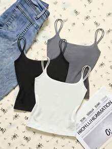 Attitoon 3pcs 95% Cotton Women's Tight-Fitting Backless Camisole, Summer Outfit For Women - Multicolor - View 2