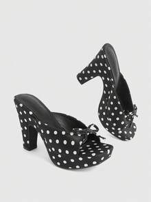 CUCCOO LuxiPop 2026 High-Heeled Platform Sandals Women's New Peep Toe Polka-Dot Satin Thick-Heeled Slippers Summer - Black - View 4