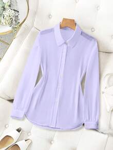Franclia Camisa básica de cuello abatido, transparente, de unicolor y estilo minimalista - Púrpura malva - Ver 3