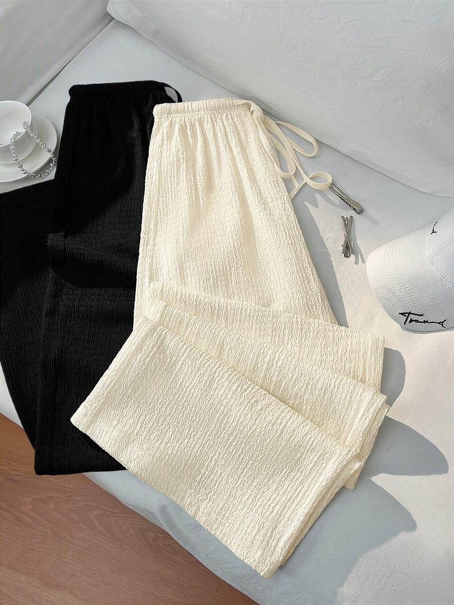 Flirla 經典黑白套裝日常居家法式休閒秋季直筒修身女款長褲小個女生居家沙灘米色 - 彩色 - 查看 1