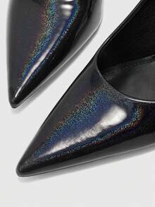 CUCCOO BIZCHIC Zapatos de tacón alto simple con punta puntiaguda de unicolor para mujer, casual para uso diario, vacaciones de primavera, Pascua y Navidad - Nuevo material negro - Ver 7