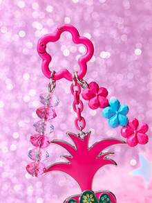 SHEIN Trolls Stylish Silver Zinc Alloy Cartoon Keychain Pink Flower Beaded Bag Pendant Pendant Commemorative Collection Gift Jewelry - Multicolor - View 6