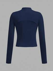 SHEIN Tween Girl Tween Girl Spring Summer Autumn Winter All Season Sports Sun Protection Jacket Zipper Cardigan Tight Running Gym Yoga Slim Fit Sports Jacket - Navy Blue - View 2