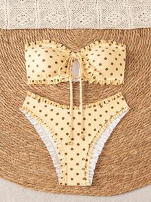 Swim Mod 女款夏季新款海灘泳衣甜美性感時尚簡約三角比基尼繫帶露背套裝可愛花卉紋理面料海灘印花適合夏季海灘度假2件套 - 彩色 - 查看 4