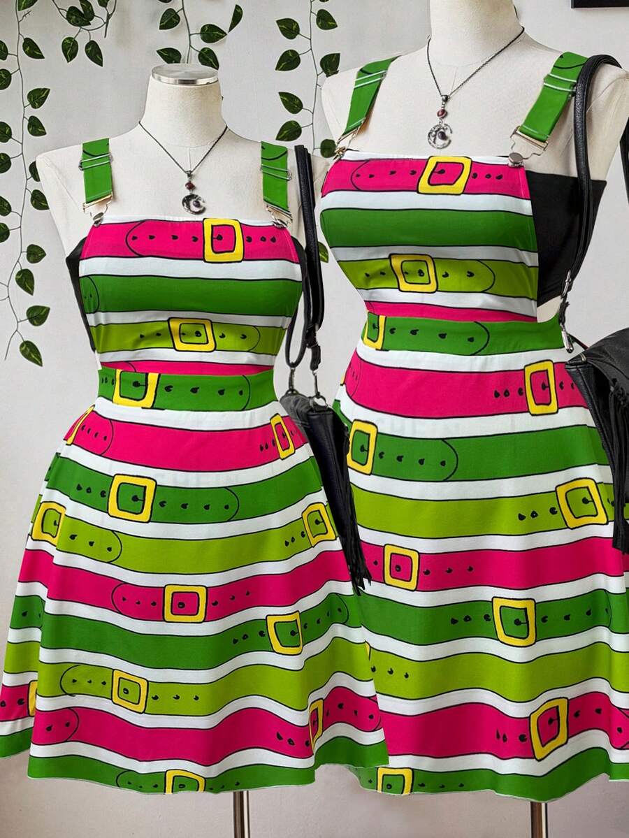 Sunspun Plus Size Women's Spring/Summer Multi-Color Patchwork Strappy Dress - Multicolor - View 1