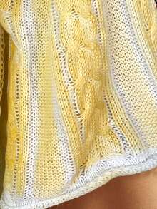 Bohemela Women's Autumn/Winter Casual Vacation Tie Dye Retro Twisted Knit V-Neck Sweater - Yellow - View 9