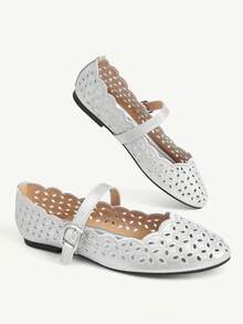 CUCCOO CHICEST Giày bệt nữ thoải mái, thêu rỗng, có khóa cài. - Bạc - Xem 10