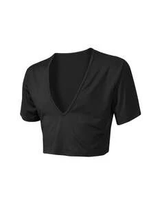 Manfinity Men's Summer Black V-Neck Short Sleeve Cropped T-Shirt - Black - View 4