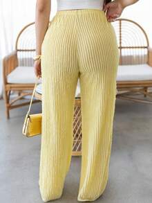 Andrea Bello 2026 Pantalones sueltos de verano con pliegues de moda para mujer, pantalones anchos de pierna suelta con textura de cordón, pantalones anchos de punto casuales, pantalones de playa transparentes para vacaciones, para festival de música y fiesta - Amarillo claro - Ver 2