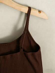 Franclia Summer Casual Solid Color Bodysuit - Brown - View 4
