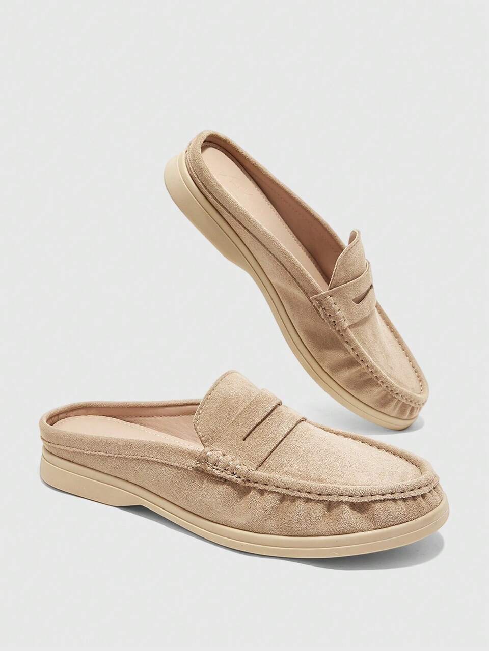 CUCCOO BIZCHIC Women's Fashion Apricot Suede Soft-Soled Comfortable Flat-Soled Muller Shoes, Outdoor Versatile Commuting, Light And Comfortable Loafers Women's Shoes