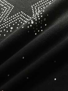 ROMWE MEN Men's Streetwear Washed Distressed Rhinestone Star Loose T-Shirt Spring Summer - Black - View 6