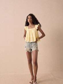 SHEIN Frenchy Casual Minimalist Yellow Striped Print Women Shirt, Suitable For Summer - Multicolor - View 3