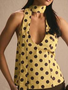 MUSERA Polka Dot Neckholder Bindung Wickel Fließendes Top Frühling Sommer Gemütlich Süß Täglich Mädchenhaft Urlaub Sonnenlicht Sozial Festival Feiertag Elegant Muttertag - Gelb - Übersicht 6