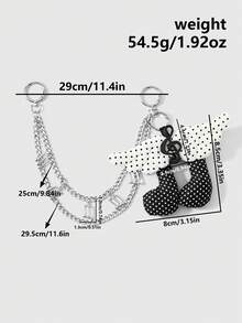 ROMWE Anime 1 Korean Simple Black And White Polka Dot Wing Sound Symbol Silver Note Handmade Chain DIY Keychain Bag Pendant, Women's Daily Wear Holiday Gifts - Black and White - View 3