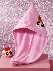 THE POWERPUFF GIRLS X SHEIN 1个可爱卡通刺绣干发帽，超强吸水干发帽，适合各种发质和发量，吸水快干 - 粉色 - 查看 4