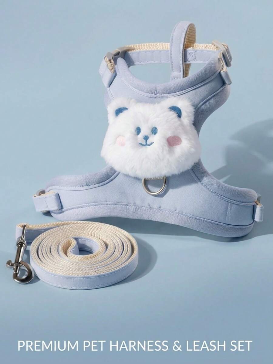 PETSIN 猫咪牵引胸背带，防逃脱Y型可调节猫咪散步外套，仅限宠物使用 - 藍色小熊 - 查看 1