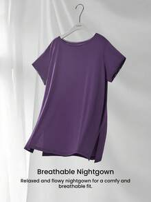 LUVLETTE Halloween Plus Size Purple Pajamas 100% Cotton Sleep Dress For Women Oversized Short Sleeve Loungewear Soft Dress Moo Moo For Women - Purple - View 10