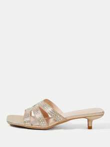 CUCCOO HITCHD Women's Shoes Gold Rhinestone Square Toe Kitten Heel Wear High Heel Sandals Summer - Gold - View 2