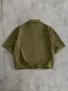 AXEPEAK Men's Single-Breasted Short Sleeve Shirt And Shorts Casual Daily Outfit - Army Green - View 5