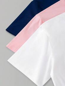 SHEIN Explorewe 6件套女童柔软T恤套装，夏季休闲上衣，街头时尚，蝴蝶结，25种图案，豹纹印花，多色运动裤，宽松短袖T恤，修身骑行裤，白色上衣 - 彩色 - 查看 3