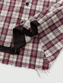 ROMWE MEN Street Life Camisa casual versátil de uso diario para hombre, a cuadros, con efecto desgastado y de un solo pecho - Burdeos - Ver 5