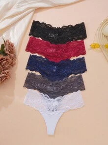 5pack Floral Lace Thong, Sexy Lingerie - Multicolor - View 3