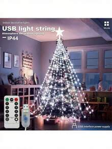 Christmas String Lights, Star Waterfall Style Christmas Decorative Lights (With 8 Lighting Modes And Remote Control Function), Suitable For Christmas Trees, Christmas Tree Gifts, Thanksgiving, Wedding Home Decorations, Autumn Decorations - White - View 6