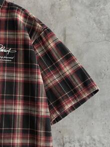 AXEPEAK Men's Plaid Letter Print Single-Breasted Short Sleeve Shirt For Daily Wear - Multicolor - View 5