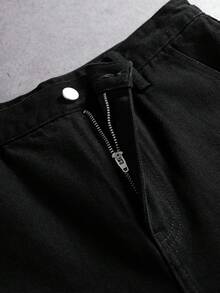 ROMWE MEN Essentials Celana Pendek Pria Kasual Longgar Nyaman Serbaguna dengan Gesper Populer Gaya Cina - Hitam - View 7