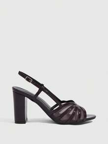 CUCCOO SZL Sapatos Femininos Novos Modelos de Primavera e Verão, Sandálias de Couro Envernizado Vermelho com Bico Aberto e Salto Grosso, Design Versátil com Tira em T e Tira Traseira, para Uso Diário em Deslocamentos, Encontros, Festas e Casamentos, Sapatos Femininos de Salto Alto Essenciais - Marrom escuro - Visão 2