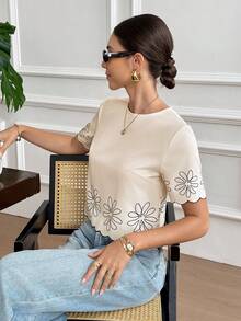 SHEIN Frenchy 女款花卉印花圓領短袖休閒襯衫 - 彩色 - 查看 6