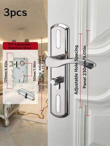 Stainless Steel Door Handle Lock Set - Polished Finish, Easy Install For Bedroom & Bathroom Doors, Includes 2-Point Security Latch - Multicolor - View 8