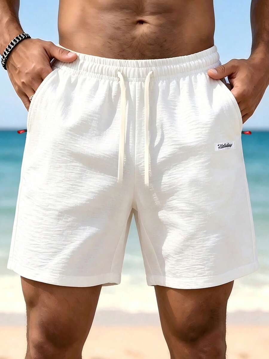 Manfinity Homme 男士休閒運動百搭素色短褲 - 白色 - 查看 1