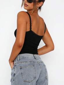 Sundraya Women's Lace Splicing Simple Versatile Casual Spring/Summer Camisole - Black - View 2