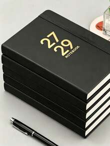 2027-2029 English Calendar Notebook, Time Management Planner, Bound Notepad With Straps - K-Black - View 2