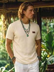 Alderstead Men's Letter Graphic Round Neck Short Sleeve Casual Versatile T-Shirt - Khaki - View 1