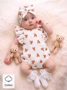 SHEIN Newborn Infant Sleeveless Casual Floral Print Bodysuit, Suitable For Leisure Time Or Outdoor Shopping Wear In Summer - White - View 2