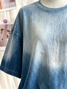 Lalippa Denim Effect Retro Digital Print Loose T-Shirt - Multicolor - View 6
