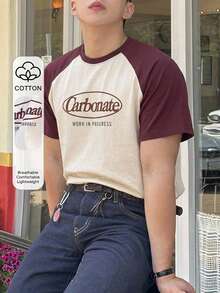 DAZY Summer Letter Print Color Block Short Sleeve Men's T-Shirt Graphic Tee - Multicolor - View 3