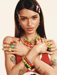Popjeli 3 piezas 1 set de anillos cuadrados de resina personalizados con ojo de diablo, joyería de mujer de estilo punk de verano apilada y neutra, adecuada para fiestas y vacaciones - Multicolor - Ver 7